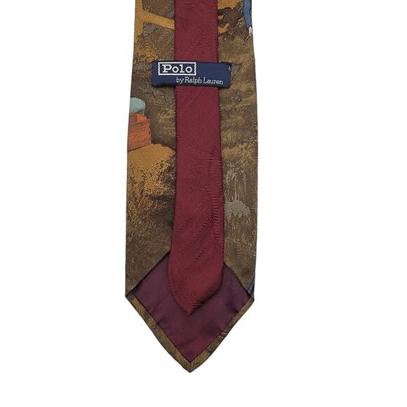 VINTAGE RARE Polo Ralph Lauren Victorian Golf Scene 100% Silk Handmade Necktie - Picture 7 of 9